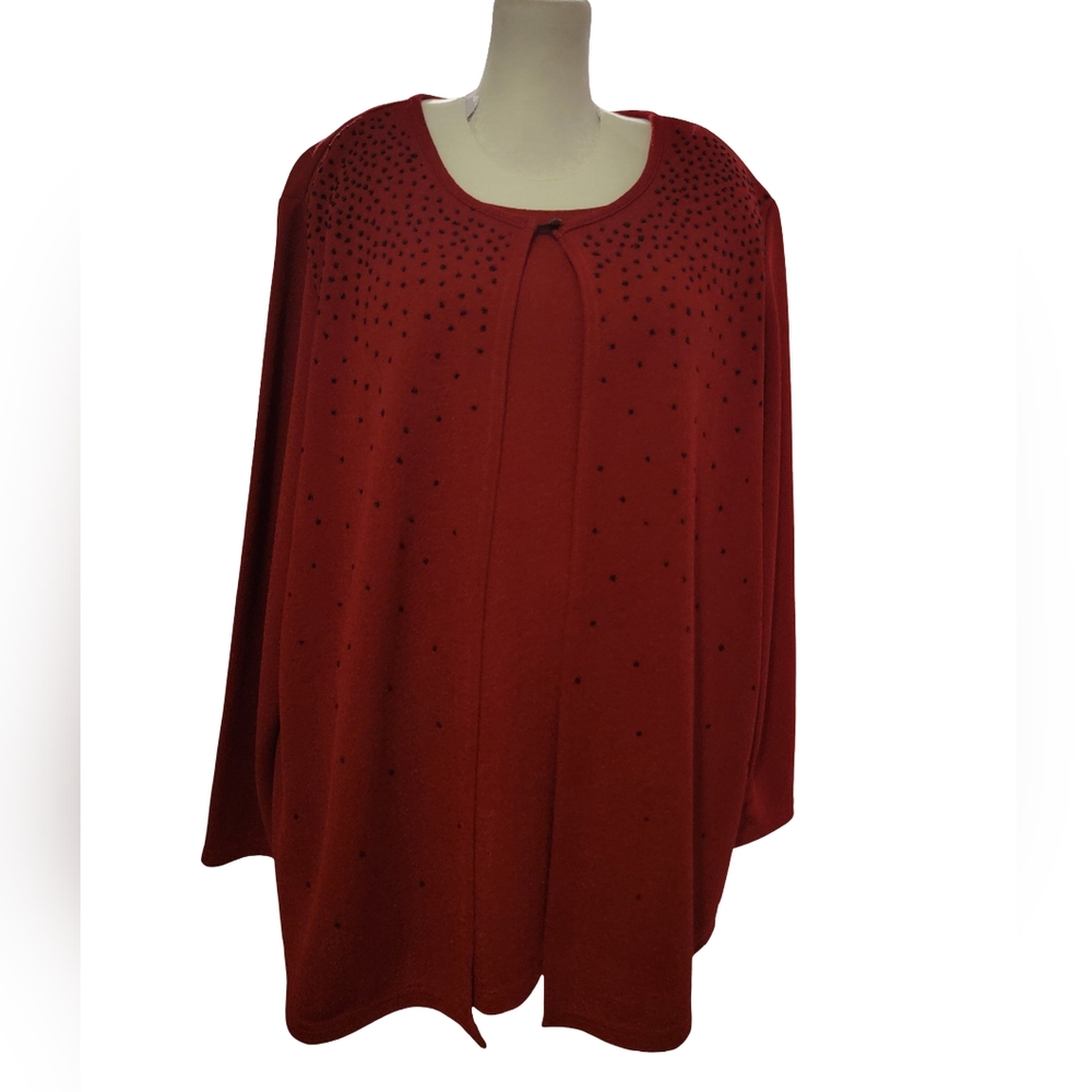 Vintage Retro 90s Erena Womens Size 1X Shimmery Red & Black Beaded Sweater